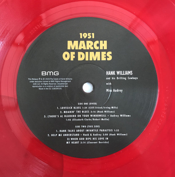 Hank Williams With His Drifting Cowboys With Audrey Williams (2) : 1951 March Of Dimes (10", EP, RSD, Ltd, Red)