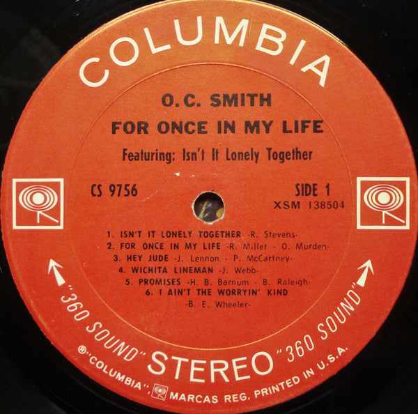 OC Smith : For Once In My Life (LP, Album, Pit)