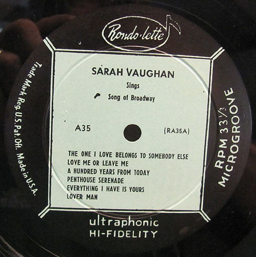 Sarah Vaughan : Sings Songs Of Broadway (LP, Mono, RE)