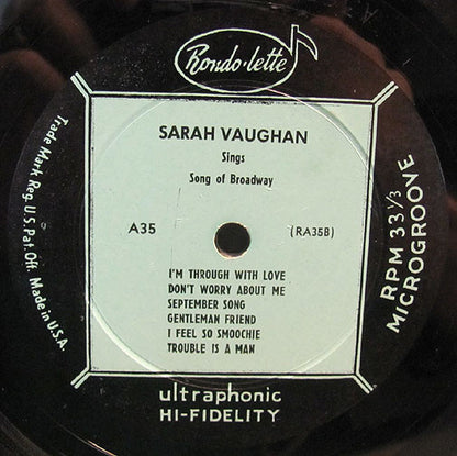 Sarah Vaughan : Sings Songs Of Broadway (LP, Mono, RE)