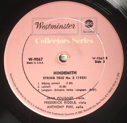 Paul Hindemith, Jean Pougnet, Frederick Riddle, Anthony Pini : Two String Trios (LP, Album, Mono)