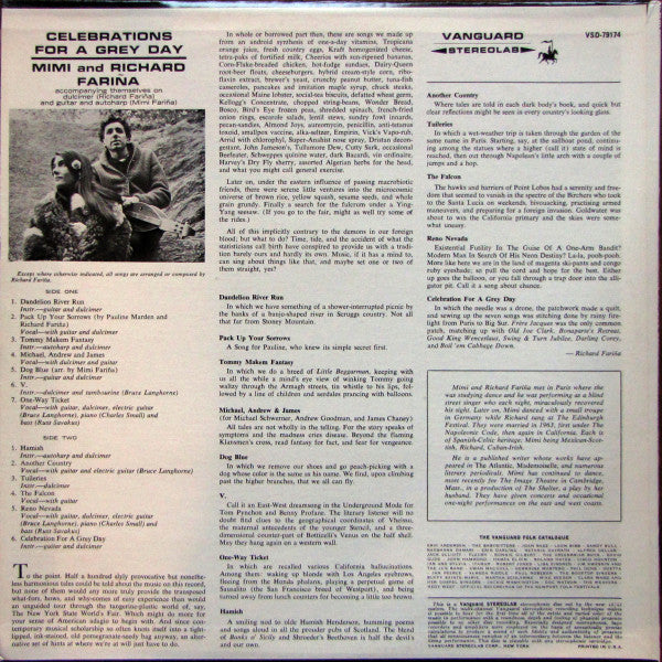 Richard & Mimi Farina : Celebrations For A Grey Day (LP, Album, RE)