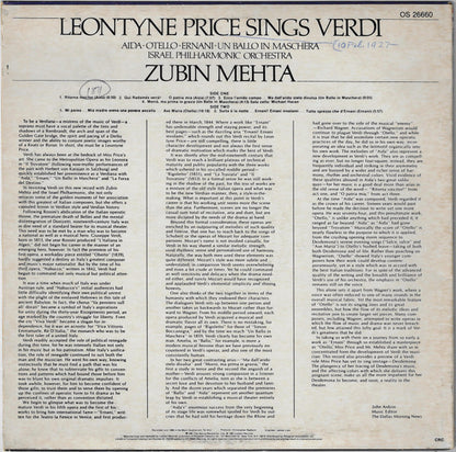 Leontyne Price, Giuseppe Verdi, Israel Philharmonic Orchestra, Zubin Mehta : Leontyne Price Sings Verdi (LP, Club)