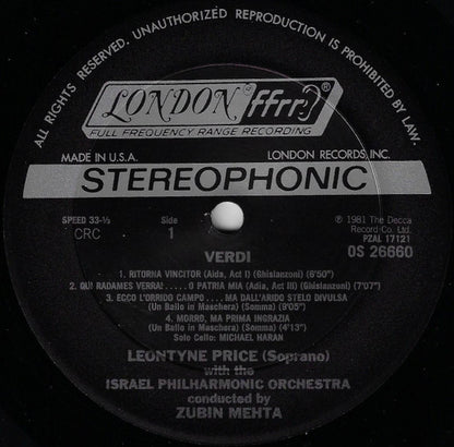 Leontyne Price, Giuseppe Verdi, Israel Philharmonic Orchestra, Zubin Mehta : Leontyne Price Sings Verdi (LP, Club)