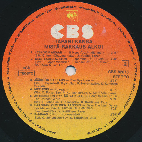 Tapani Kansa : Mistä Rakkaus Alkoi (LP, Album)