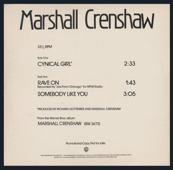 Marshall Crenshaw : Cynical Girl (12", Maxi, Promo)