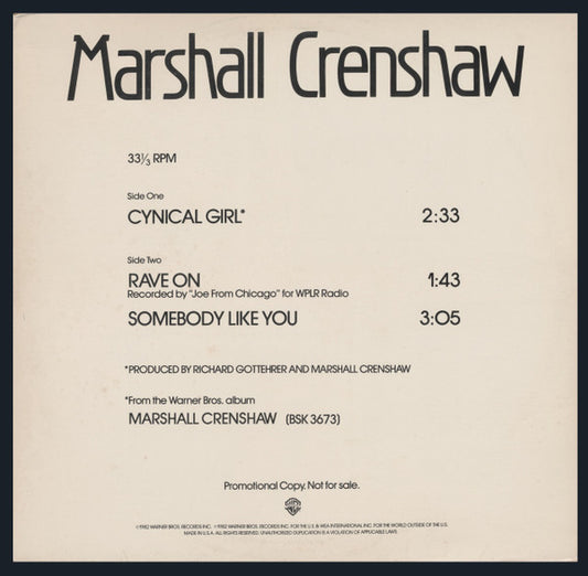 Marshall Crenshaw : Cynical Girl (12", Maxi, Promo)