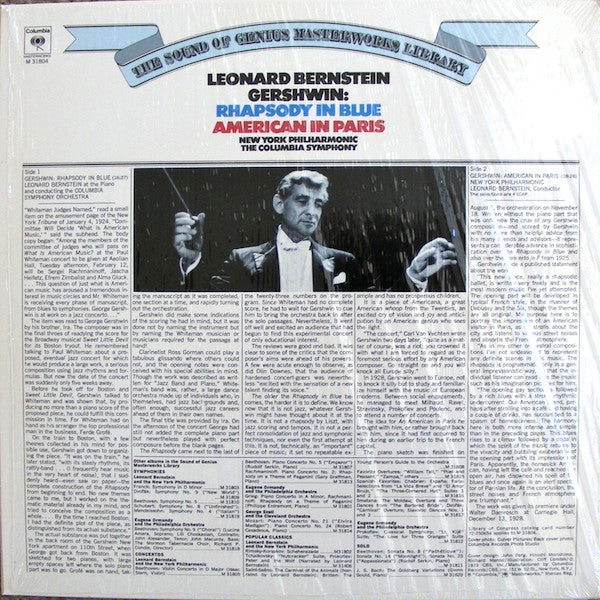 George Gershwin, Leonard Bernstein, The New York Philharmonic Orchestra, Columbia Symphony Orchestra : Rhapsody In Blue / An American In Paris (LP, RE)
