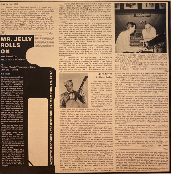 Butch Thompson, Chet Ely : Mr. Jelly Rolls On The Songs of Jelly Roll Morton (LP)