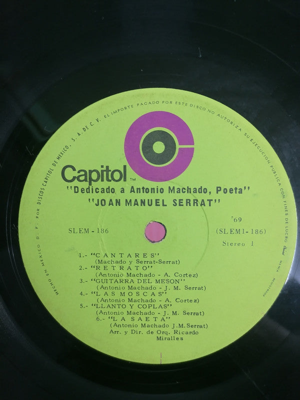 Joan Manuel Serrat : Dedicado A Antonio Machado Poeta (LP, Album, RE)