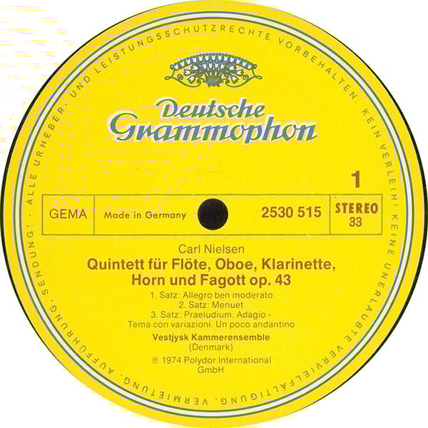 Carl Nielsen, Vestjysk Kammerensemble : Quintett Für Bläser / Andante Lamentoso / Musik Aus "Die Mutter" / Serenata In Vano Für Quintett (LP, Album)