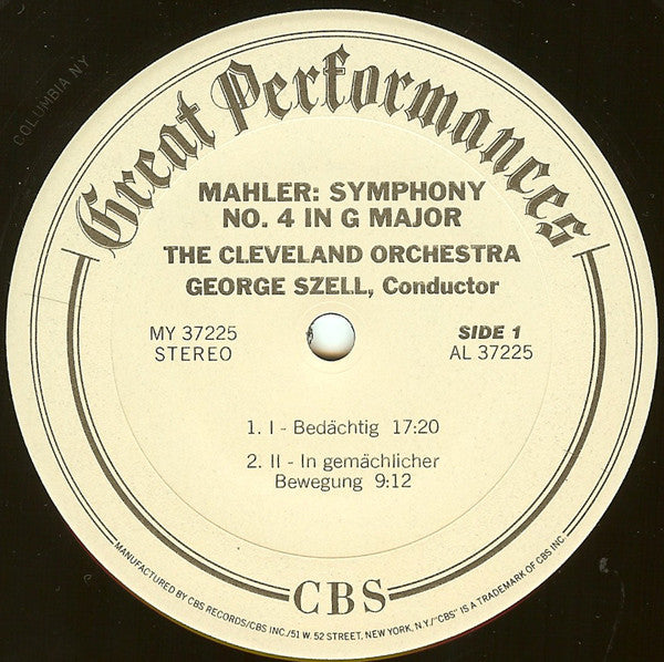 Gustav Mahler / George Szell, The Cleveland Orchestra, Judith Raskin : Mahler's Fourth Symphony In G Major (LP, Album, RE, RM)