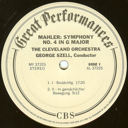 Gustav Mahler / George Szell, The Cleveland Orchestra, Judith Raskin : Mahler's Fourth Symphony In G Major (LP, Album, RE, RM)