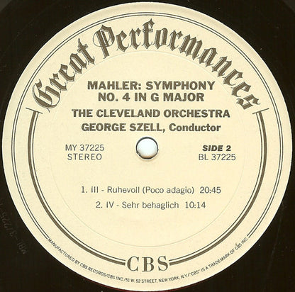 Gustav Mahler / George Szell, The Cleveland Orchestra, Judith Raskin : Mahler's Fourth Symphony In G Major (LP, Album, RE, RM)