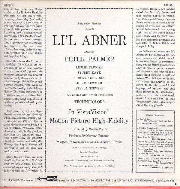 Various : Li'l Abner (The Original Sound-Track Score From The Paramount Picture) (LP, Album)