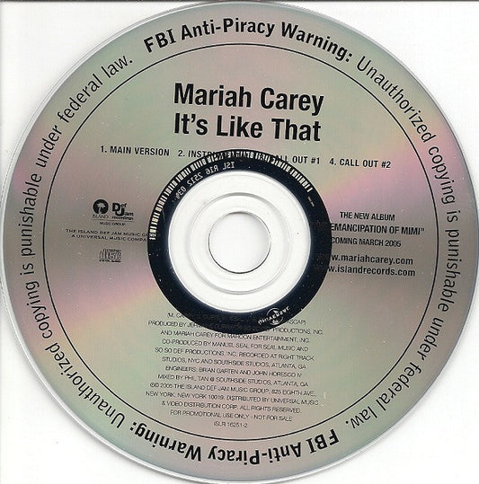 Mariah Carey : It's Like That (CD, Single, Promo)