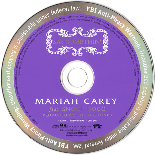 Mariah Carey Feat. Snoop Dogg : Say Somethin' (CD, Single, Promo)