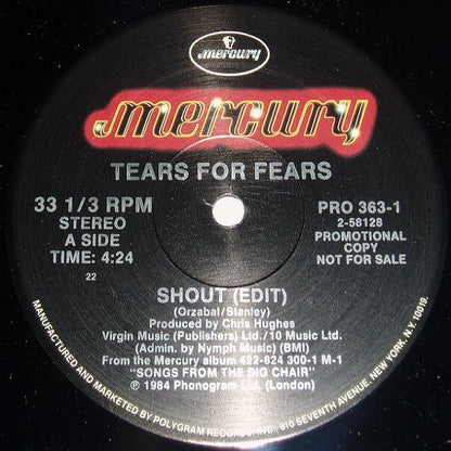 Tears For Fears : Shout (12", Single, Promo)