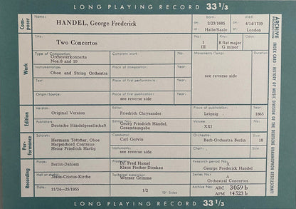 George Frederick Handel* : Four Orchestral Concertos (LP, Mono)