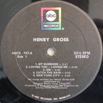 Henry Gross : Henry Gross (LP, Album, Tru)