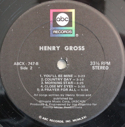 Henry Gross : Henry Gross (LP, Album, Tru)