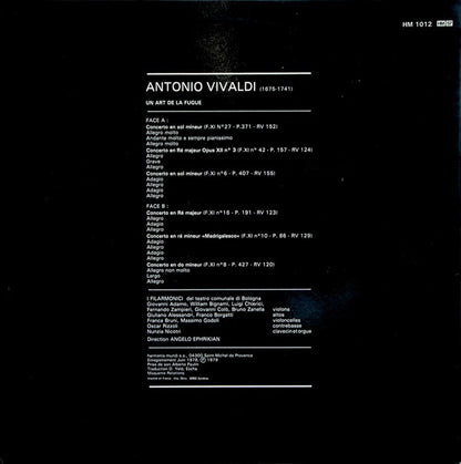 Antonio Vivaldi, Orchestra Del Teatro Comunale Di Bologna, Angelo Ephrikian : Un Art De La Fugue (LP)