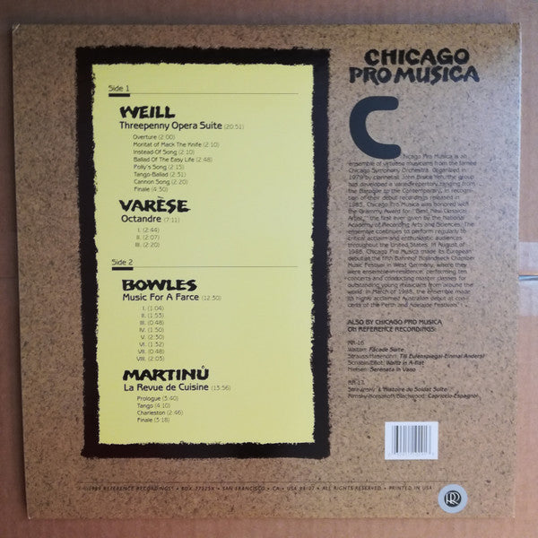 Kurt Weill, Edgard Varèse, Paul Bowles, Bohuslav Martinů, Chicago Pro Musica : Weill-Varèse-Bowles-Martinů (LP)