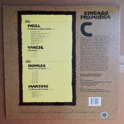 Kurt Weill, Edgard Varèse, Paul Bowles, Bohuslav Martinů, Chicago Pro Musica : Weill-Varèse-Bowles-Martinů (LP)