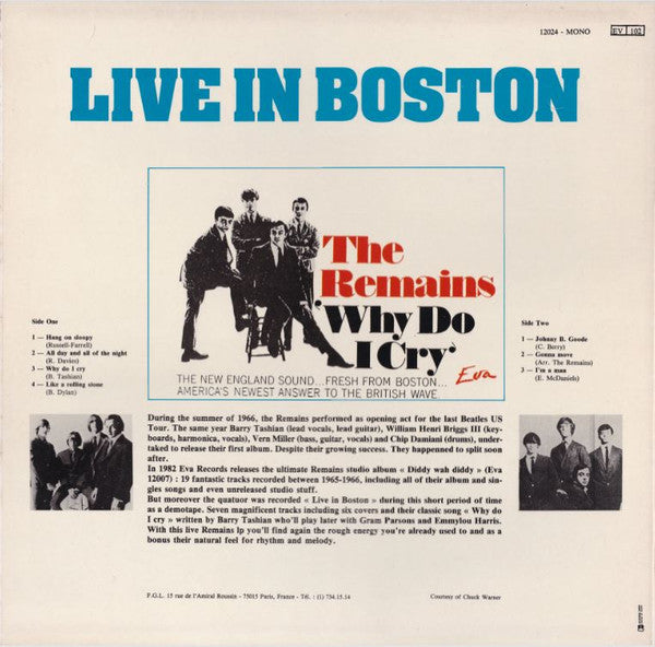 The Remains : Live In Boston (LP, Album, Mono)