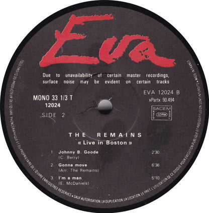 The Remains : Live In Boston (LP, Album, Mono)