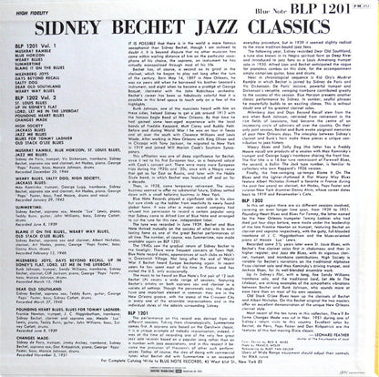 Sidney Bechet : Jazz Classics Volume 1 (LP, RE, RM)
