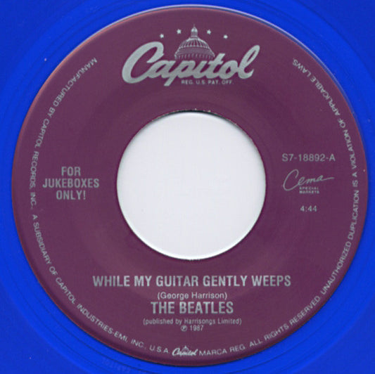 The Beatles : While My Guitar Gently Weeps  (7", Single, Jukebox, Blu)