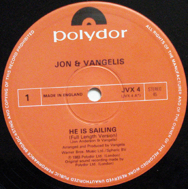 Jon And Vangelis* : He Is Sailing (Full Length Version) / Song Is ... (12", Single)