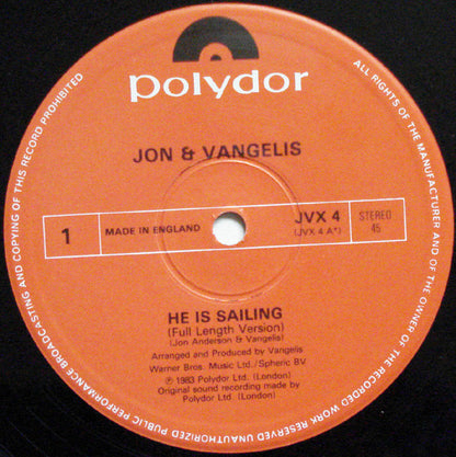 Jon And Vangelis* : He Is Sailing (Full Length Version) / Song Is ... (12", Single)