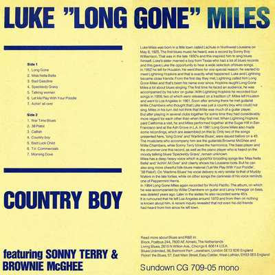 Luke "Long Gone" Miles Featuring Sonny Terry & Brownie McGhee : Country Boy (LP)