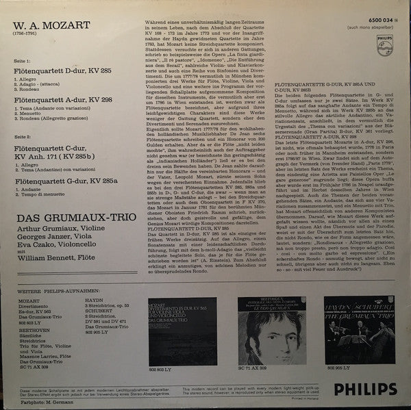 Wolfgang Amadeus Mozart, Grumiaux Trio, William Bennett (3) : Sämtliche Quartette Für Flöte Und Streicher (LP)