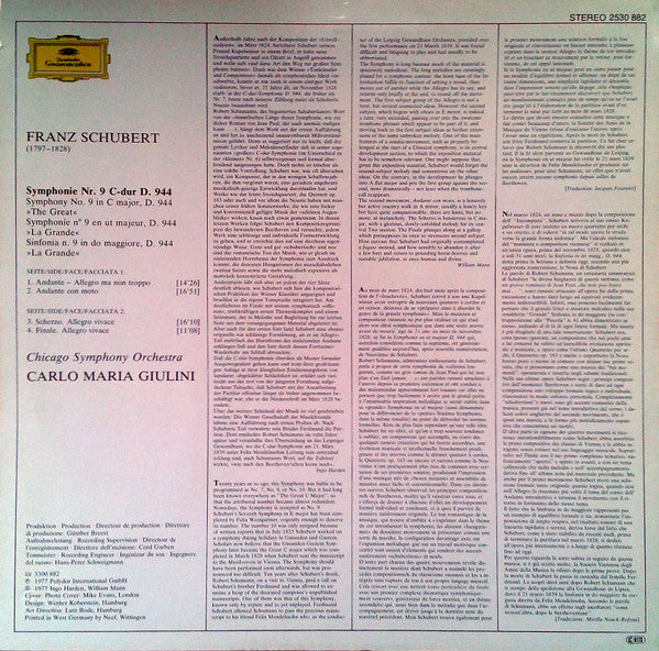 Franz Schubert - The Chicago Symphony Orchestra, Carlo Maria Giulini : Symphonie Nr. 9 (LP)