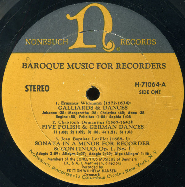 Concentus Musicus Of Denmark Under The Direction Of Irmgard Knopf Mathiesen And Aksel H. Mathiesen : Baroque Music For Recorders (LP, RP)