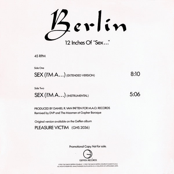 Berlin : 12 Inches Of "Sex..." (12", Single, Promo)