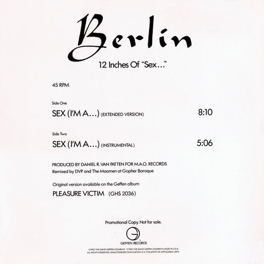 Berlin : 12 Inches Of "Sex..." (12", Single, Promo)