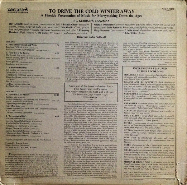 St. George's Canzona : To Drive The Cold Winter Away - A Fireside Presentation Of Music For Merrymaking Down The Ages (LP, Album)