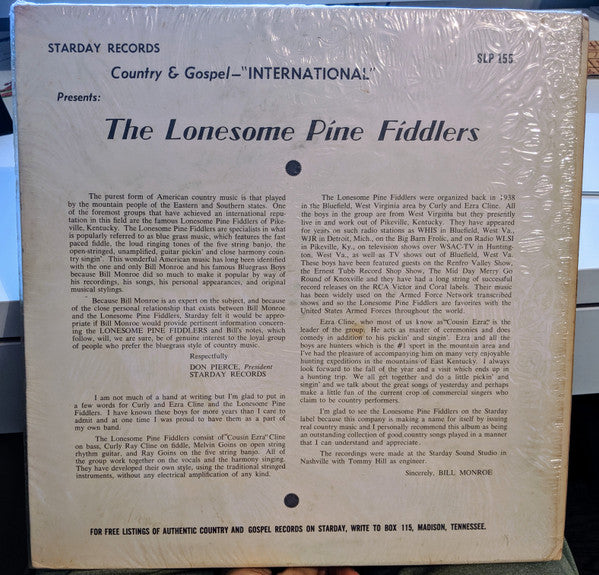 The Lonesome Pine Fiddlers : 14 Mountain Songs Featuring 5-String Banjo (LP, Album, RE)