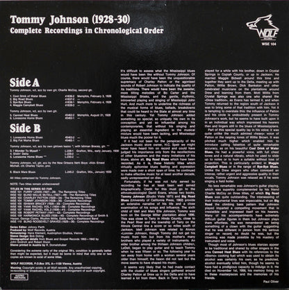 Tommy Johnson : (1928-30) Complete Recordings In Chronological Order (LP, Comp, Mono)
