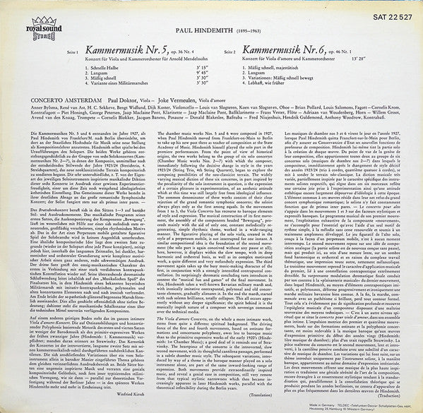 Paul Hindemith, Concerto Amsterdam : Kammermusik Nr. 5 Viola-Concerto - Kammermusik Nr. 6 Viola D´Amore-Concerto (LP, Album)