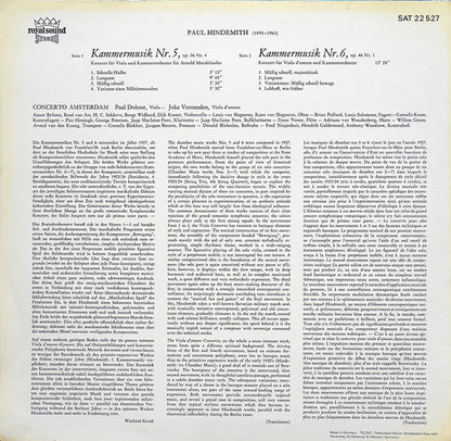 Paul Hindemith, Concerto Amsterdam : Kammermusik Nr. 5 Viola-Concerto - Kammermusik Nr. 6 Viola D´Amore-Concerto (LP, Album)