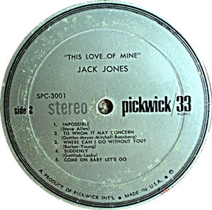 Jack Jones : This Love Of Mine (LP, Album, RE)