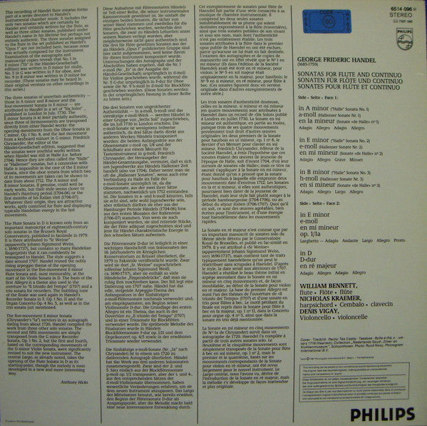 Academy Of St. Martin-in-the-Fields Chamber Ensemble, Georg Friedrich Händel : Flute Sonatas = Sonaten Für Flöte (LP)