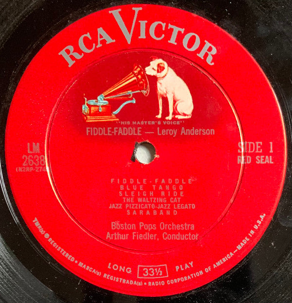 The Boston Pops Orchestra, Arthur Fiedler : Fiddle-Faddle - Blue Tango - Sleigh Ride - 10 Other Leroy Anderson Favorites (LP, Album, Mono)