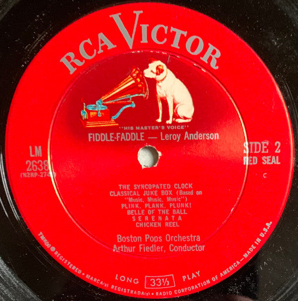 The Boston Pops Orchestra, Arthur Fiedler : Fiddle-Faddle - Blue Tango - Sleigh Ride - 10 Other Leroy Anderson Favorites (LP, Album, Mono)