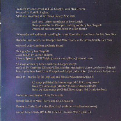 Lene Lovich : Shadows And Dust (CD, Album, MP)